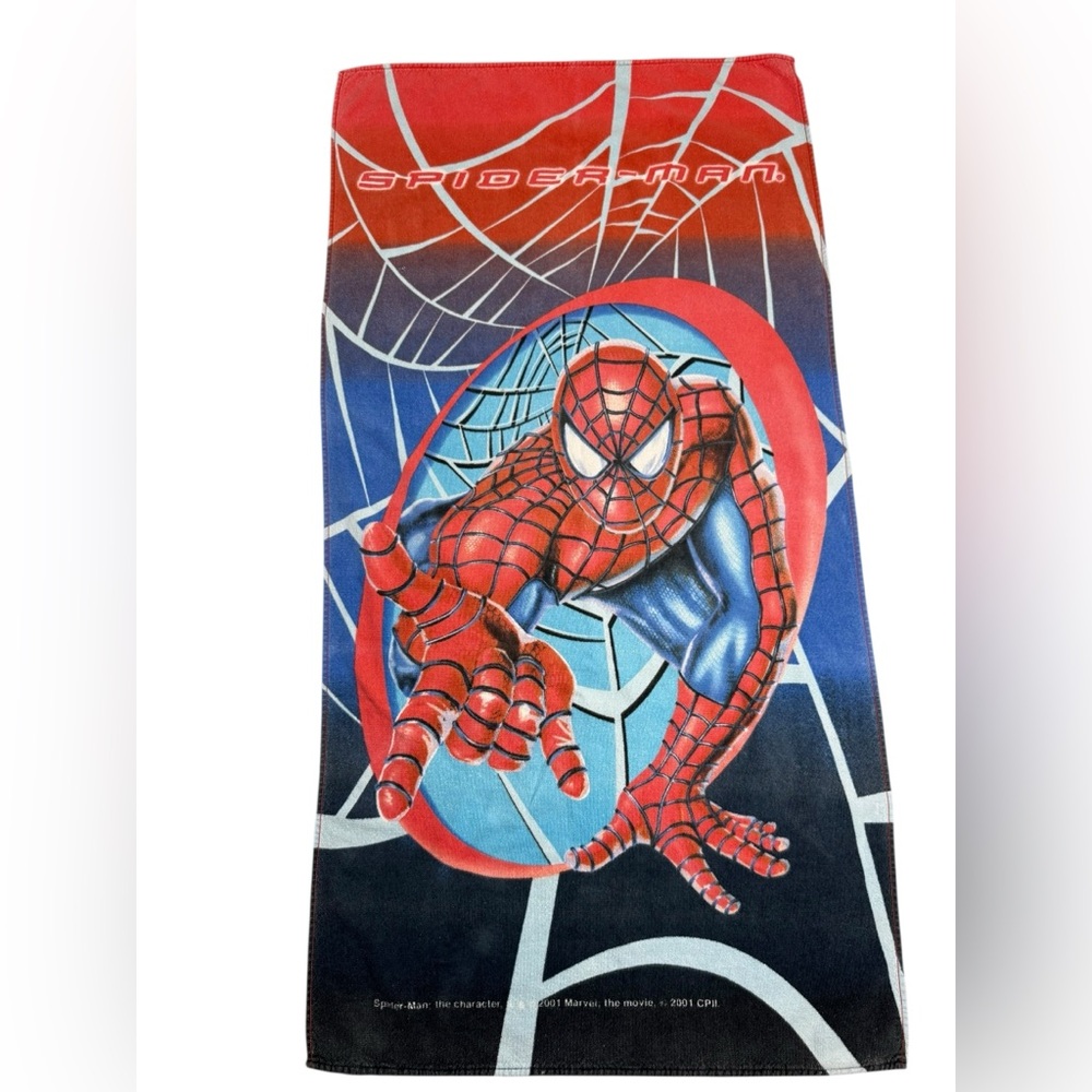 VTG Y2K Spider-Man 2 Beach Towel 2003 Marvel Movie Cotton Large Graphic Red Blue